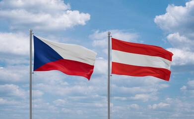 Austria and Czech flags, country relationship concept