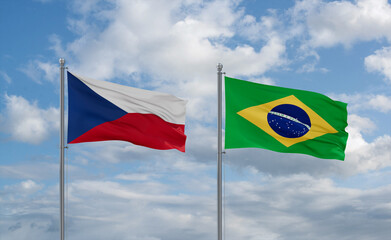 Czech and Brazil flags, country relationship concept