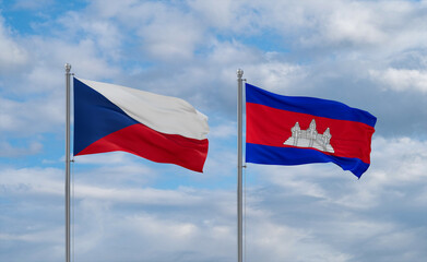 Cambodia and Czech flags, country relationship concept