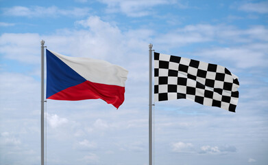 Checkered racing and Czech flags, country relationship concept