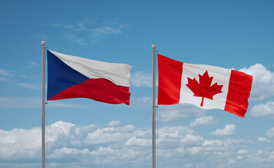 Canada and Czech flags, country relationship concept