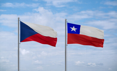 Chile and Czech flags, country relationship concept