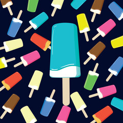 ice on a stick - hot summer vector illustration on blue