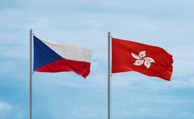Hong Kong and Czech flags, country relationship concept
