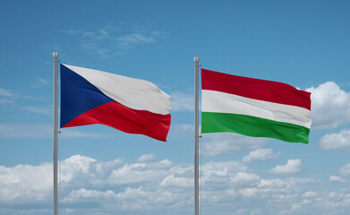 Hungary and Czech flags, country relationship concept