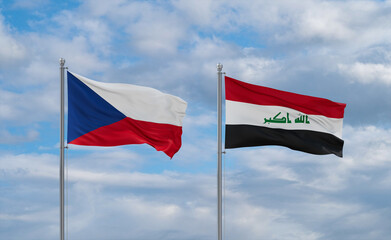 Iraq and Czech flags, country relationship concept