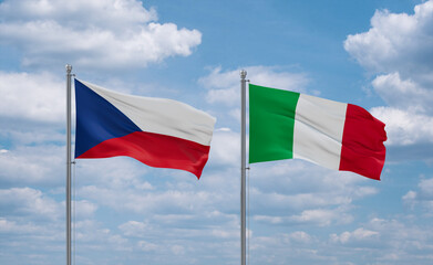 Italy and Czech flags, country relationship concept