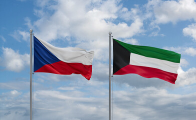 Kuwait and Czech flags, country relationship concept