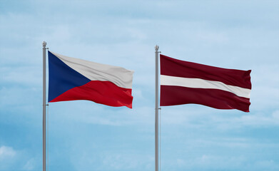 Latvia and Czech flags, country relationship concept