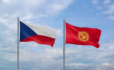 Kyrgyzstan and Czech flags, country relationship concept