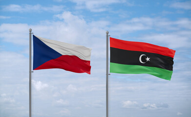 Libya and Czech flags, country relationship concept