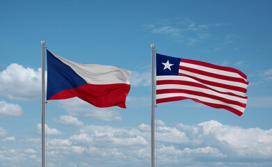 Liberia and Czech flags, country relationship concept