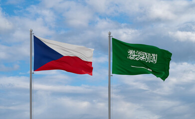 Czech and Saudi Arabia flags, country relationship concepts