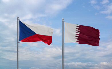Qatar and Czech flags, country relationship concept