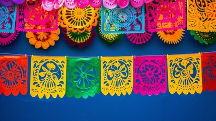 A border of colorful Mexican papel picado banners