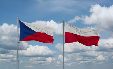 Poland and Czech flags, country relationship concept