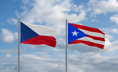 Puerto Rico and Czech flags, country relationship concept