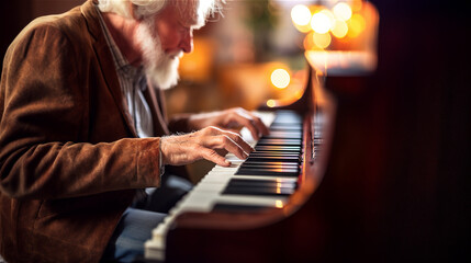 old musician playing the piano