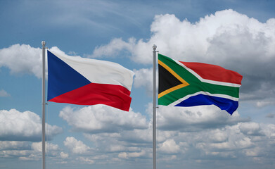 South Africa and Czech flags, country relationship concept