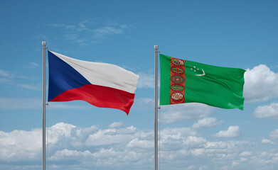 Turkmenistan and Czech flags, country relationship concept