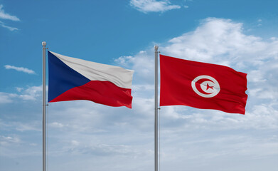 Tunisia and Czech flags, country relationship concept