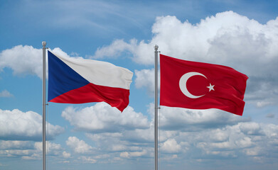 Turkey and Czech flags, country relationship concept