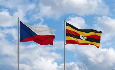 Uganda and Czech flags, country relationship concept