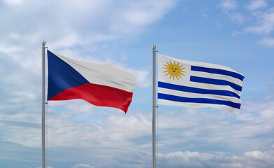 Uruguay and Czech flags, country relationship concept