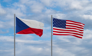 USA and Czech flags, country relationship concepts