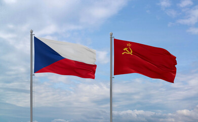Soviet Union and Czech flags, country relationship concept