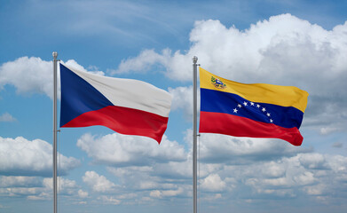 Venezuela and Czech flags, country relationship concept