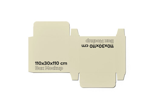 Mockup of flattened customizable rectangular box 110mm x 30mm x 110mm