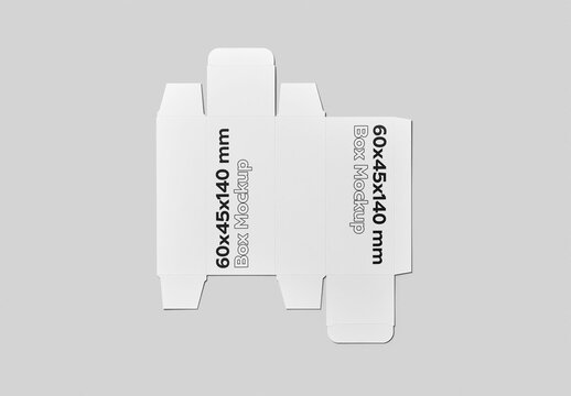Mockup of flattened customizable rectangular box 60mm x 45mm x 140mm
