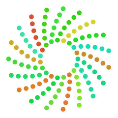 Colorful circle halftone spiral background.	