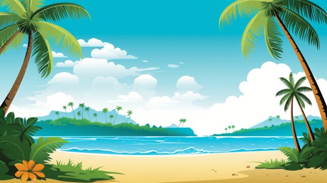 A banner featuring a tropical beach scene