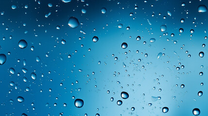 Water droplets on blue background