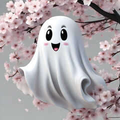 A cute ghost in the woods of cherry blossom. 