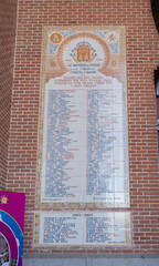 October 24, 2023, Madrid, Spain. A plaque on a brick wall lists the names of bullfighters who have...