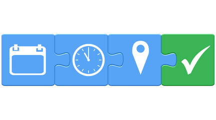 Puzzle Button Banner zeigt Datum, Zeit und Ort