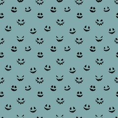 Halloween pattern with funny pumpkin lantern face. Vector