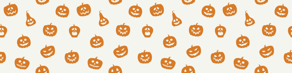 Halloween banner with creepy pumpkins. Seamless texture. Vector