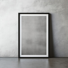 Black frame photo, artwork mockup on a concrete grey background