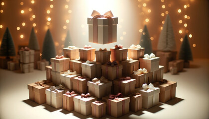 Radiant Festive Glow Surrounding Stacked Holiday Presents
