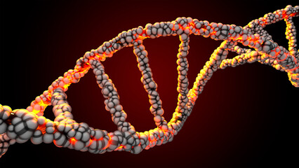 DNA double helix On the dark background abstract. can be used in education, science background. Conceptual design of Science and genetics information. Element and Clipping path. 3D Render.