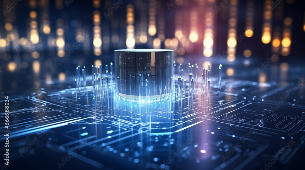 Poster Quantum computing infrastructure with a focus on superconducting qubits, quantum technologies, blurred background, with copy space