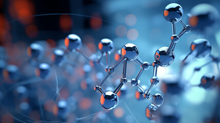 Close-up of a nano-robot manipulating molecules, nanotechnology, blurred background, with copy space