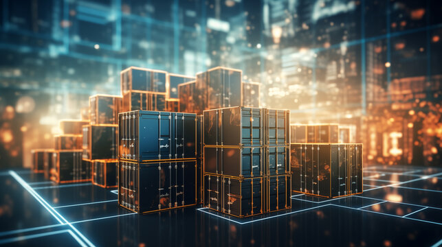 Quantum computing algorithms optimizing logistics and supply chain operations, quantum technologies, blurred background, with copy space