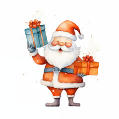 Santa Claus Holding a Festive Assortment of Gift Packages in a Heartwarming Holiday-Themed Illustration
