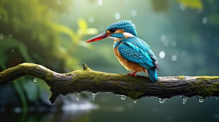 Obraz premium Kingfisher on the branch. Generative AI