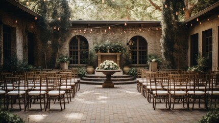 Fototapeta na wymiar Courtyard wedding with rustic stone accents